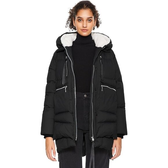 Orolay Women's Black Hooded Down Jacket With Fleece Lining Size Large 318 - Picture 1 of 16